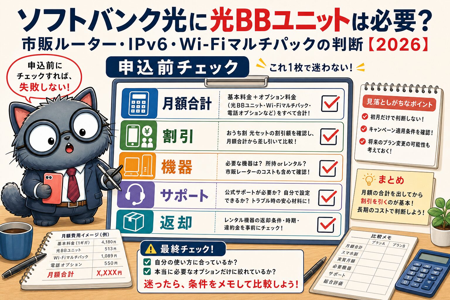 ソフトバンク光申込前に光BBユニットとルーター費用を確認する