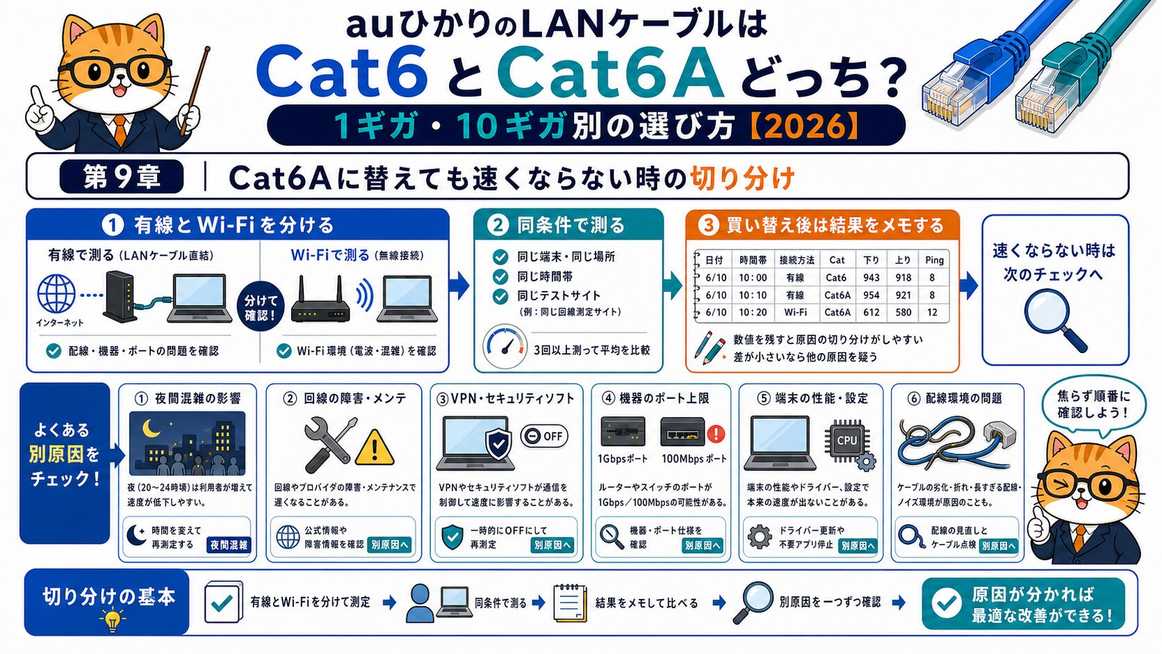 Cat6Aに替えても速くならない時は回線、機器、Wi-Fi、端末を切り分ける