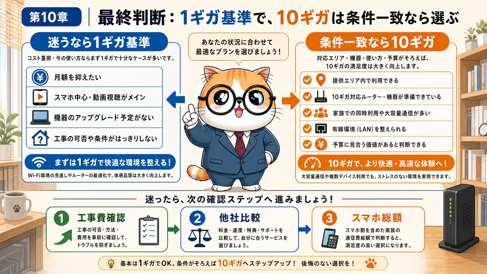 ドコモ光10ギガと1ギガの最終判断フロー