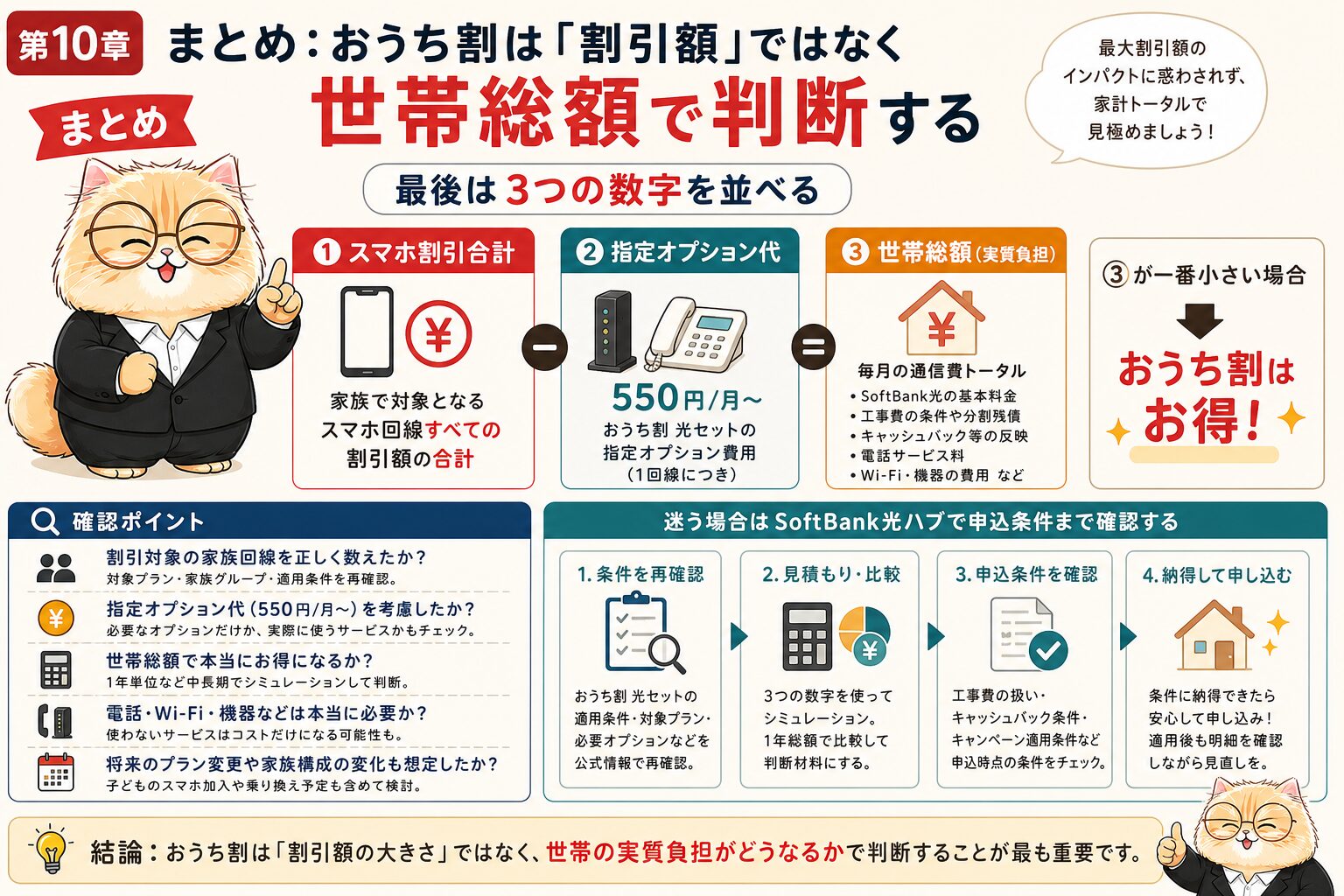 ソフトバンク光のおうち割は世帯総額で最終判断する