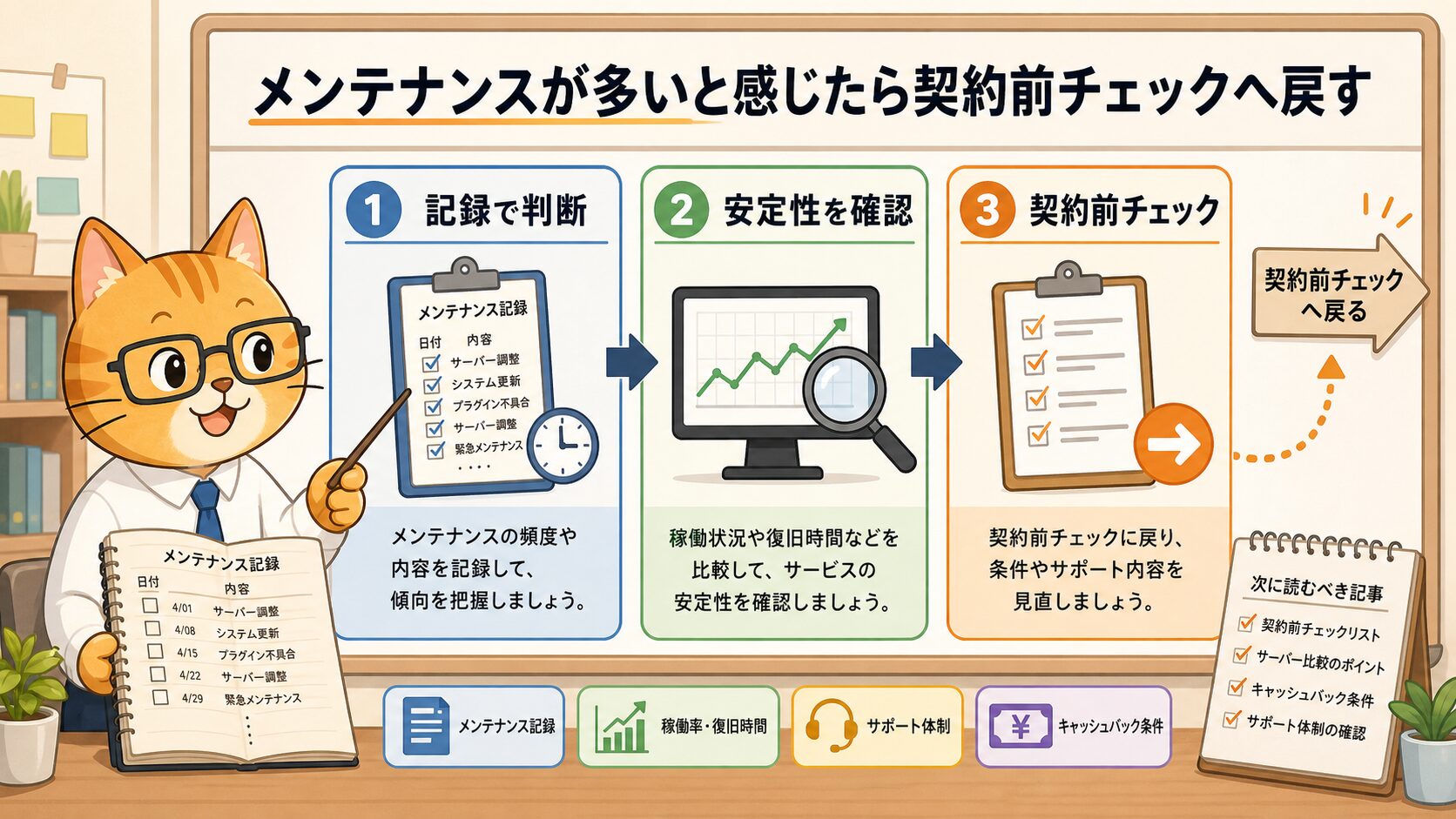 メンテナンスや障害が不安な時の契約前チェック