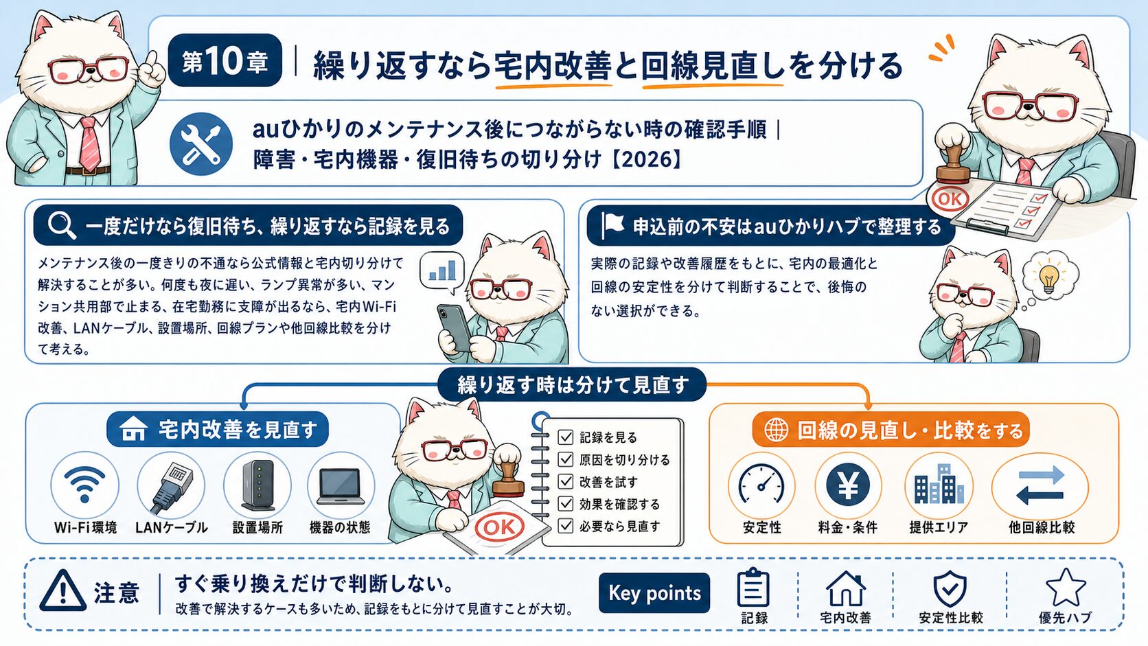 auひかりの不調が繰り返す時に宅内改善と回線見直しを分ける要約画像