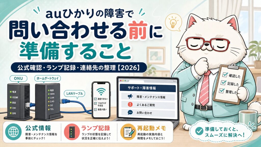 auひかりの障害問い合わせ前に公式確認とランプ記録と連絡先を整理する