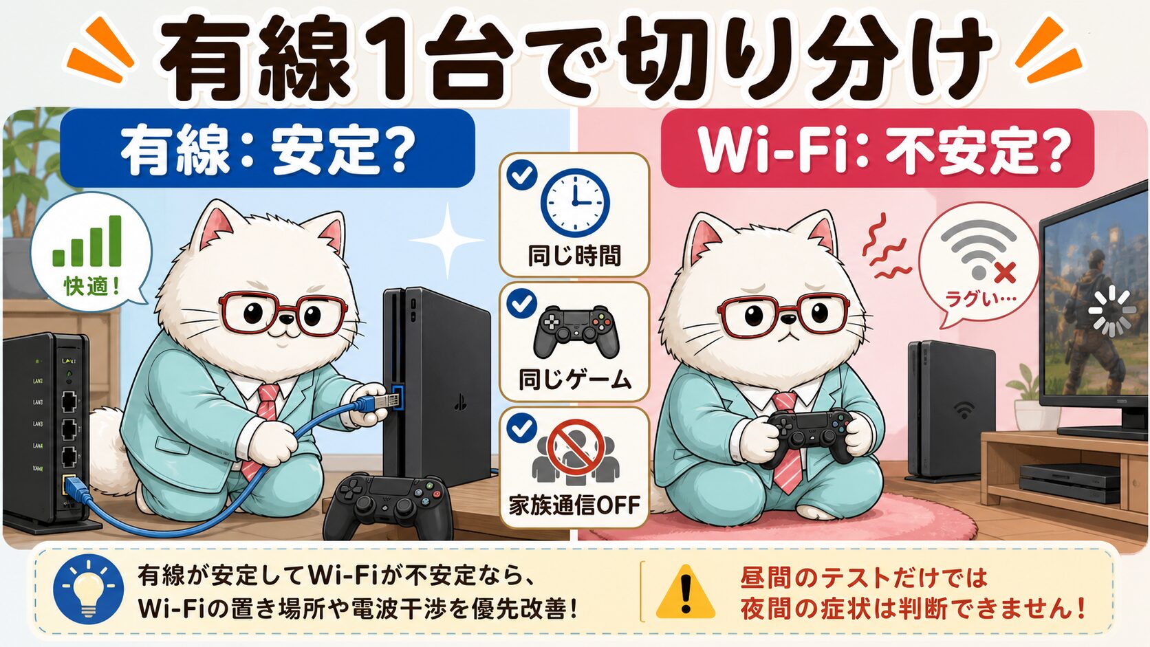 auひかりのゲームラグは有線1台テストでWi-Fiと回線を切り分ける