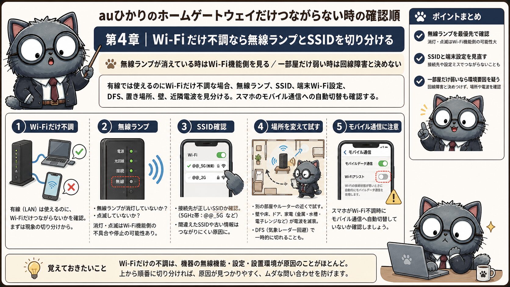 auひかりホームゲートウェイでWi-Fiだけ不調な時に無線ランプとSSIDを切り分ける
