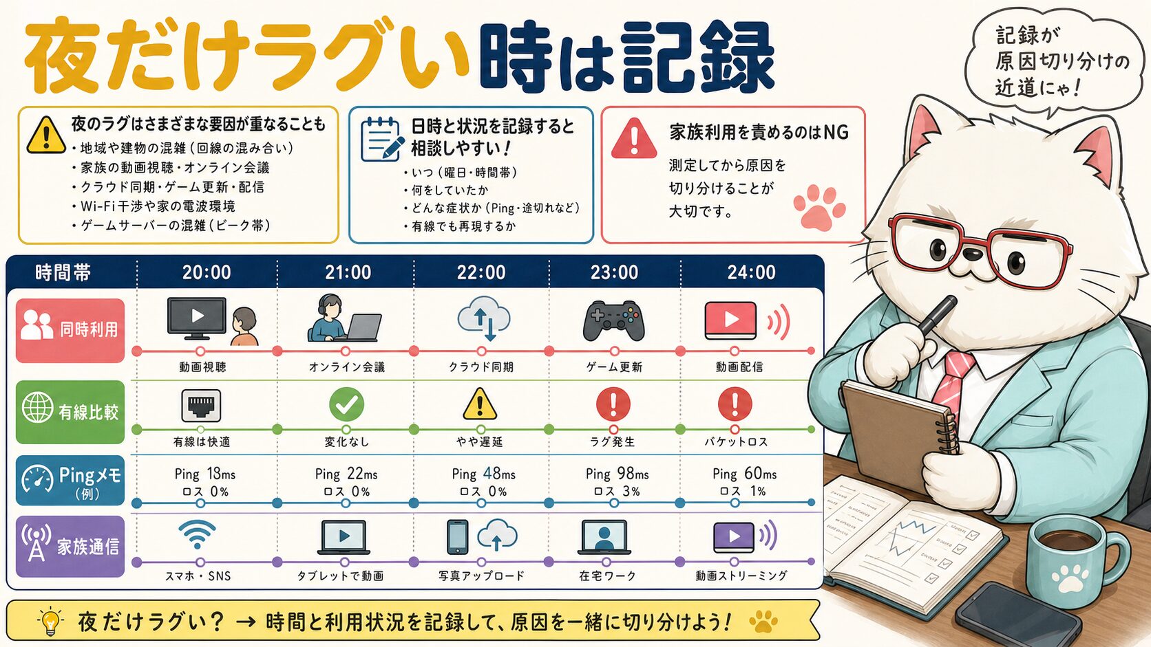 auひかりで夜だけゲームがラグい時は時間帯と家族利用を見る