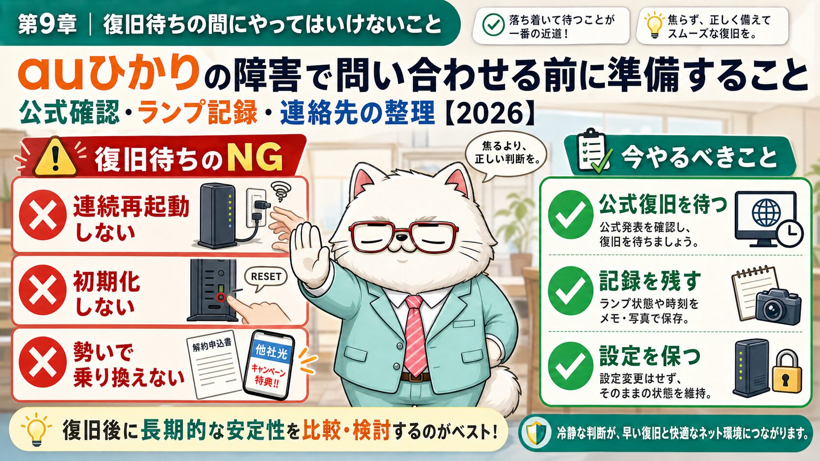 auひかり障害の復旧待ちで連続再起動や初期化や勢いの乗り換えを避ける