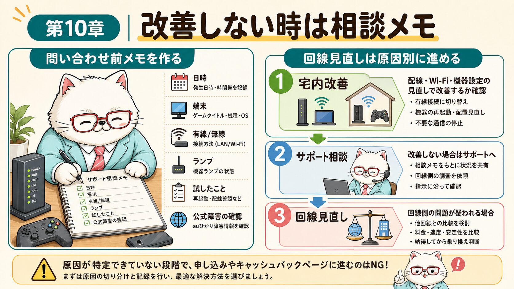 auひかりのゲームラグが改善しない時は相談メモと回線見直しを分ける