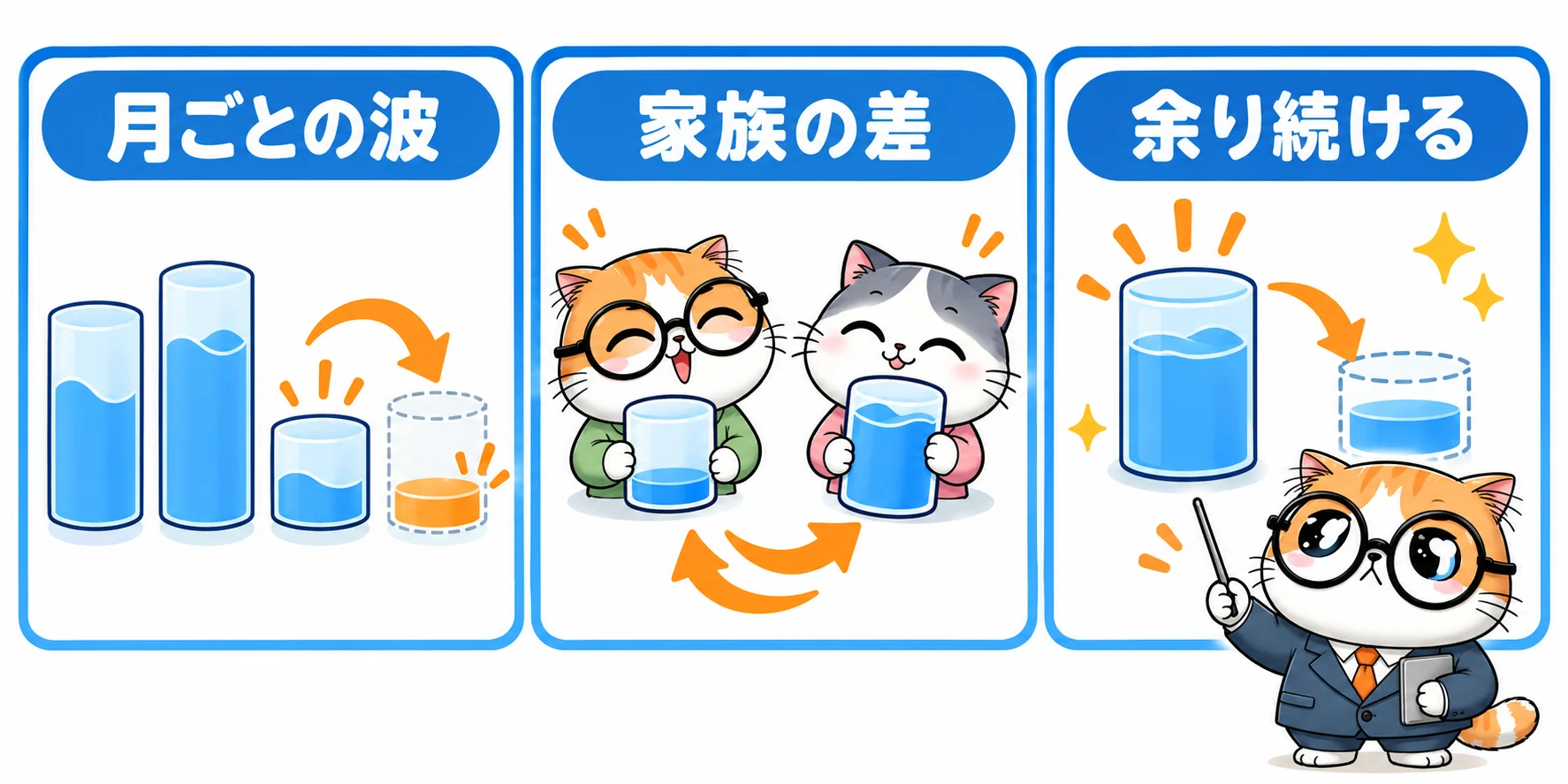 スマホデータの繰り越しを判断するため、月ごとの利用の波、家族内の使用差、余り続けていないかを見る図