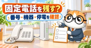 光回線の乗り換え前に固定電話と光回線の終端機器を確認する記事のアイキャッチ。