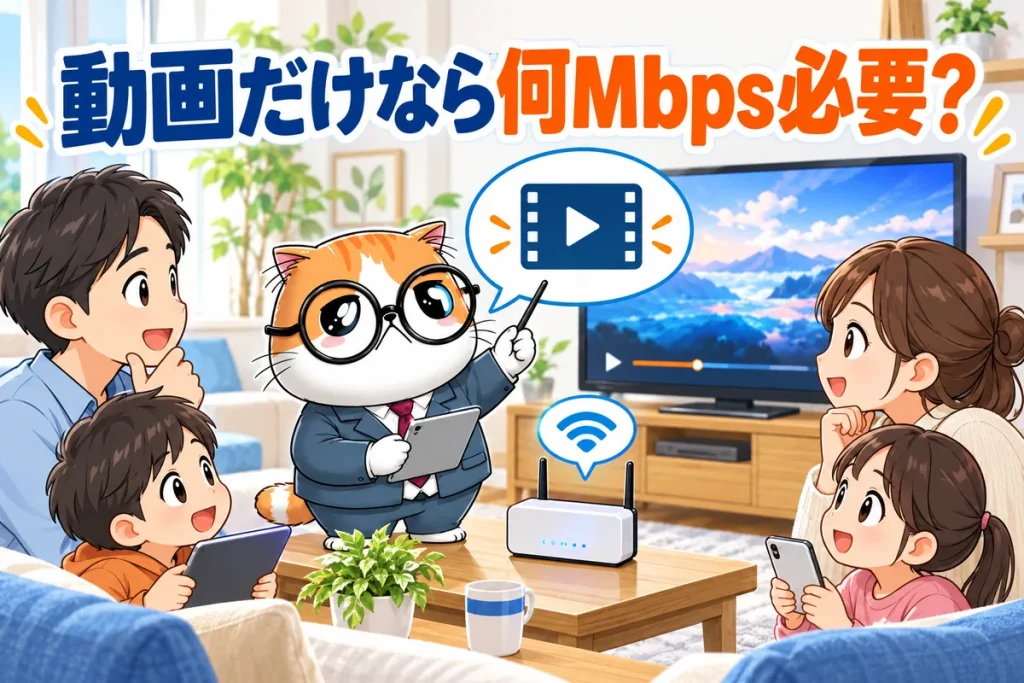 動画視聴中心の家庭で必要な回線速度を考える茶トラ案内役