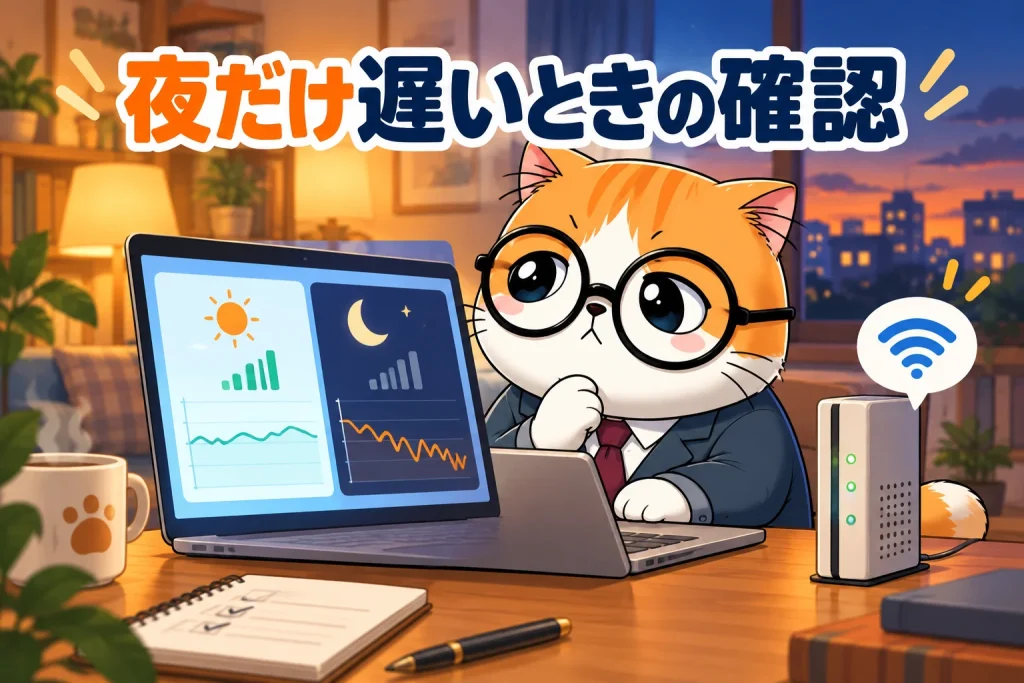 auひかりが夜だけ遅いとき昼夜の記録を比べる茶トラ案内役
