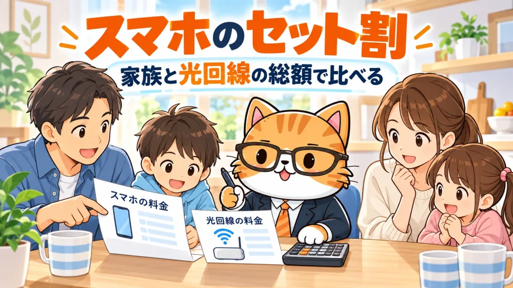 スマホのセット割。家族と光回線の総額で比べる