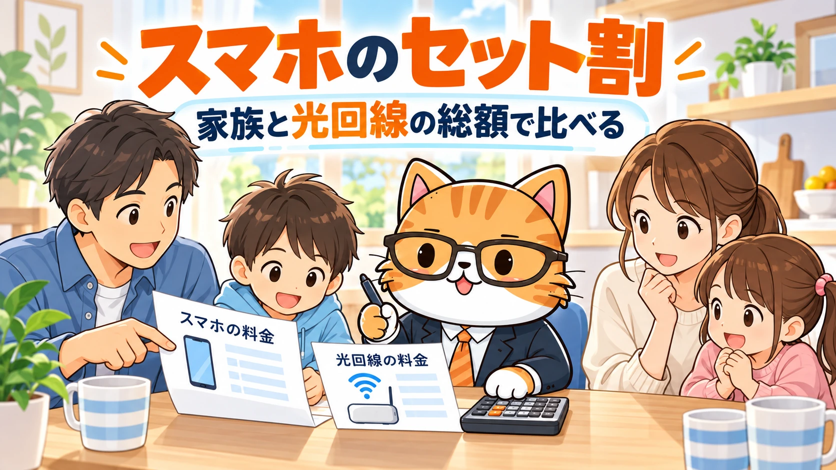 スマホのセット割。家族と光回線の総額で比べる
