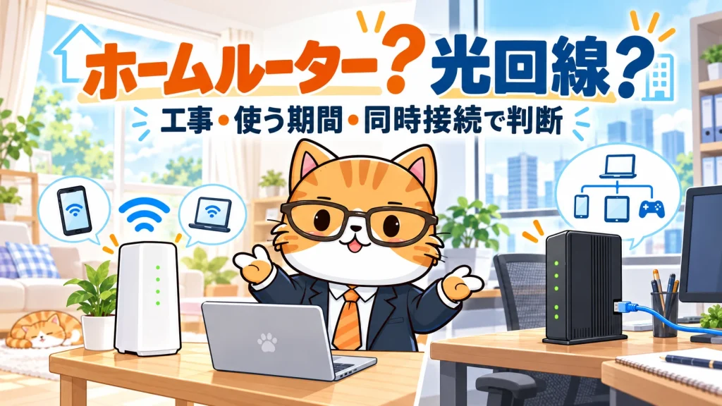 ホームルーター？ 光回線？。工事・使う期間・同時接続で判断