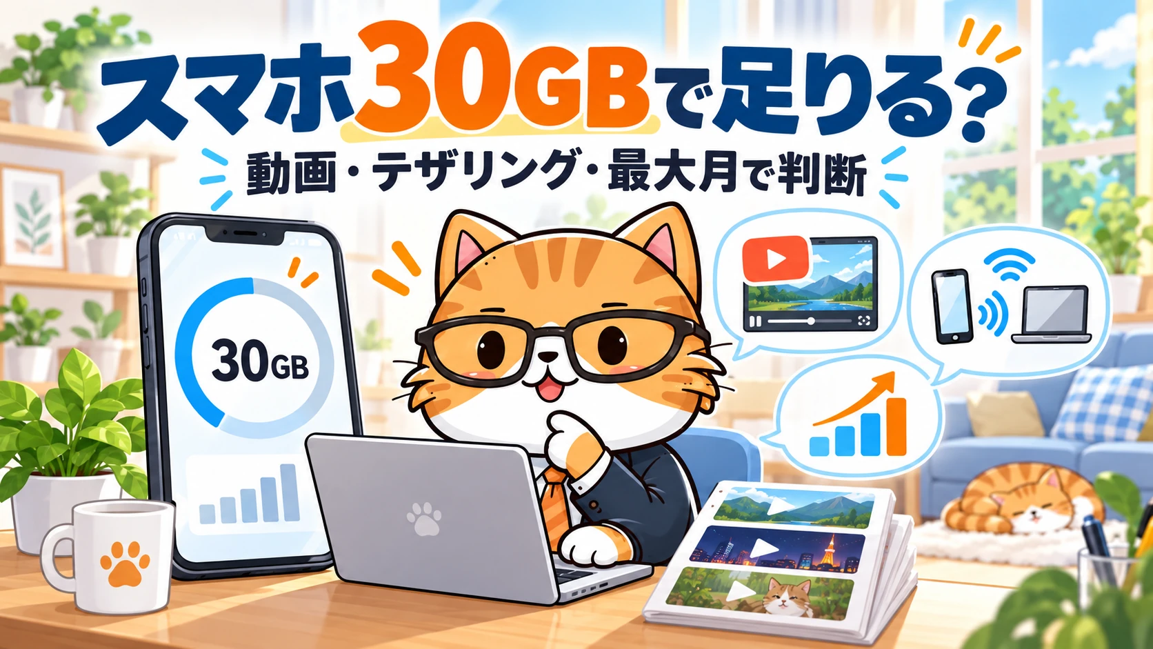 スマホ30GBで足りる？。動画・テザリング・最大月で判断