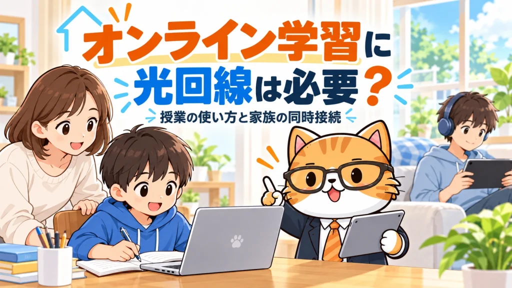 オンライン学習に光回線は必要？。授業の使い方と家族の同時接続