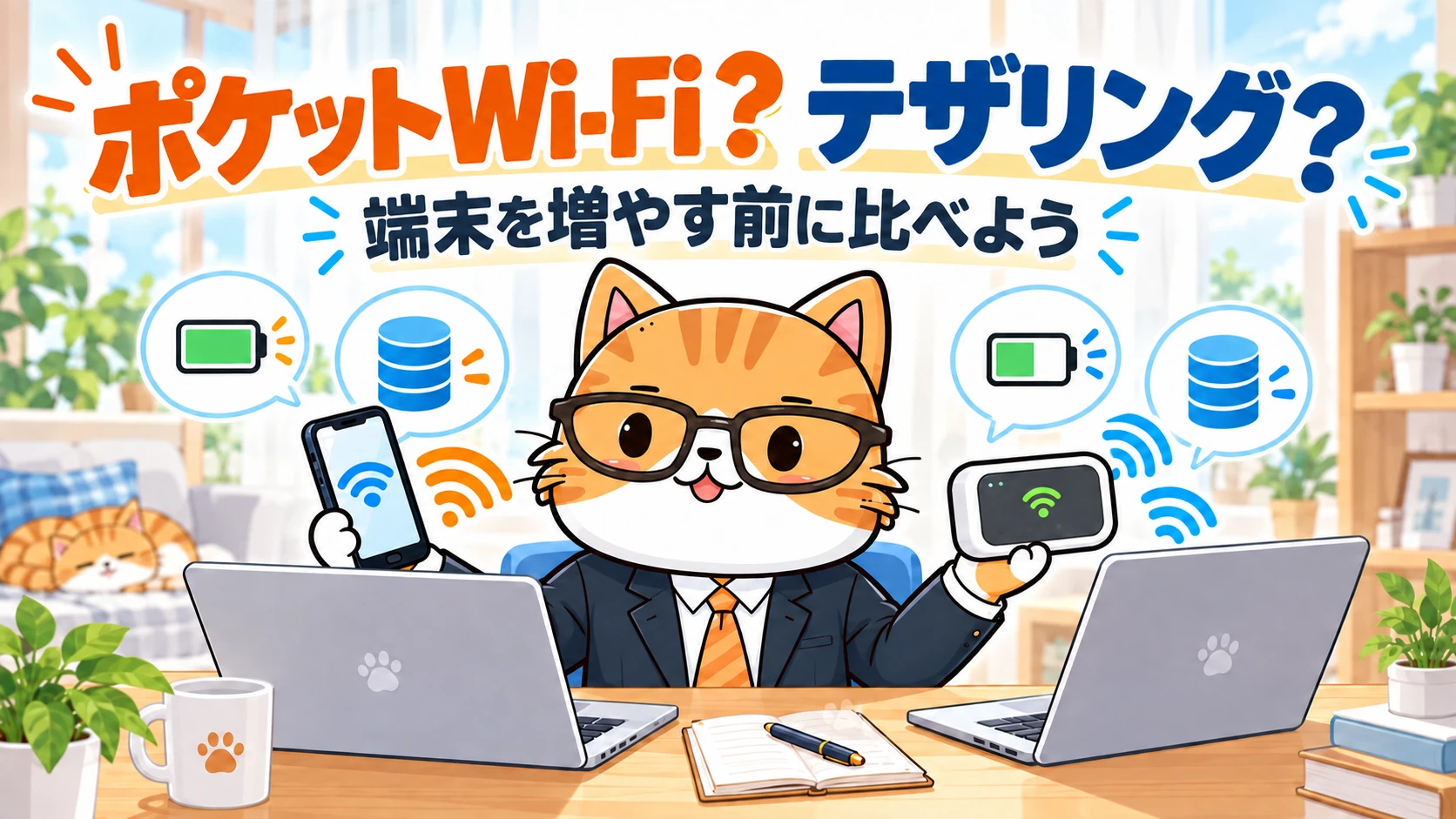 ポケットWi-Fi? テザリング?。端末を増やす前に比べよう