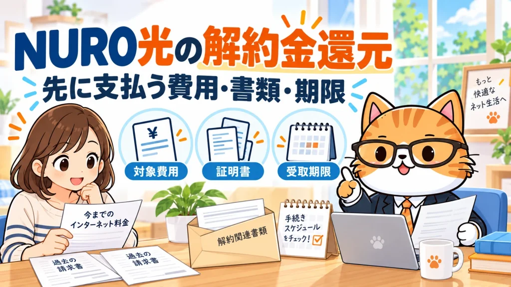 NURO光の解約費用還元を、先に支払う費用・証明書・受取期限から確認する